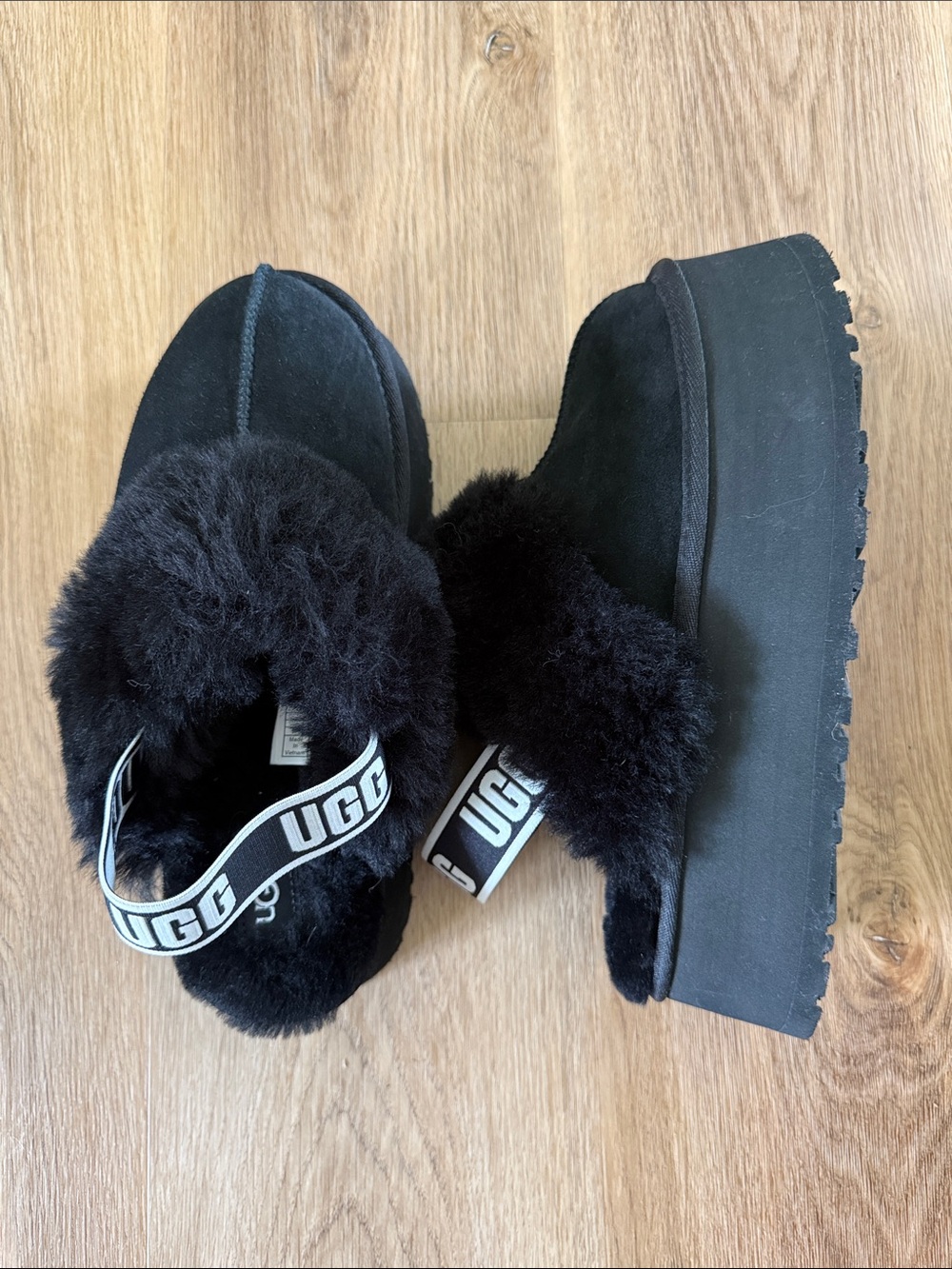 UGG Black Fluff Slide Slippers